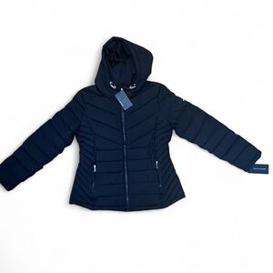 NWT Tommy Hilfiger Hooded Packable Puffer Jacket in Black Size Large Womens